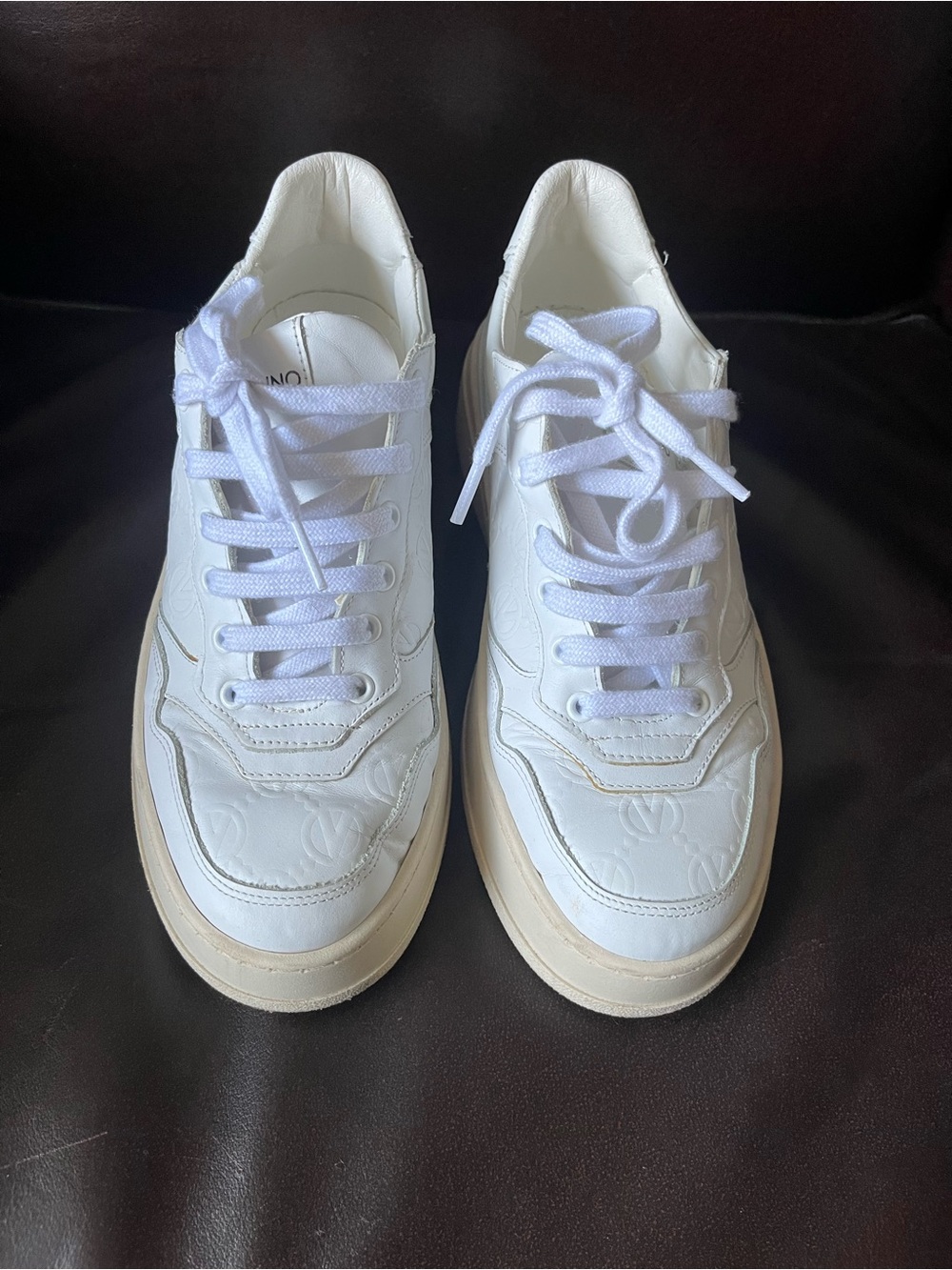 Valentino White Embossed Leather Sneakers made in Italy